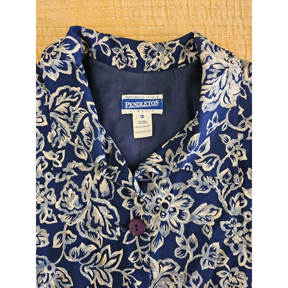 Pendleton Vintage 90s Blue Floral Cropped Blazer Jacket Shacket Lightweight - Picture 4 of 8